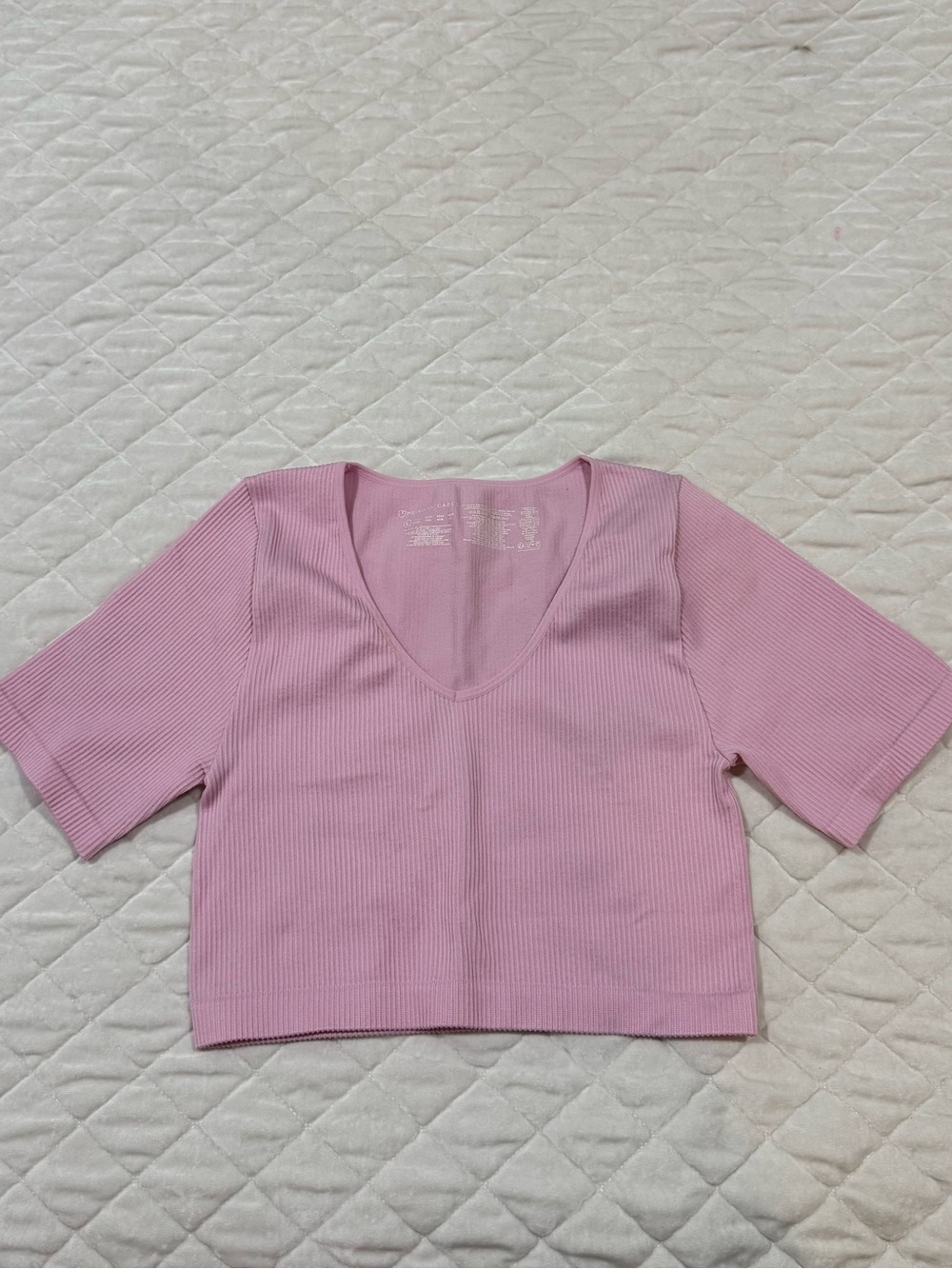 Women's Pink Ribbed V-Neck Crop Top & shorts